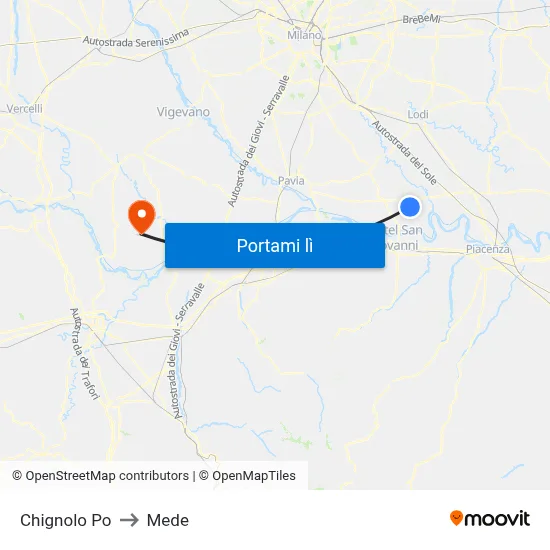 Chignolo Po to Mede map