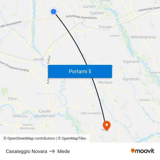 Casaleggio Novara to Mede map
