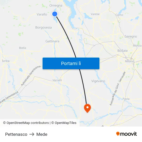 Pettenasco to Mede map