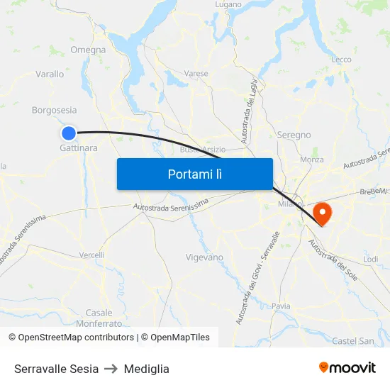 Serravalle Sesia to Mediglia map