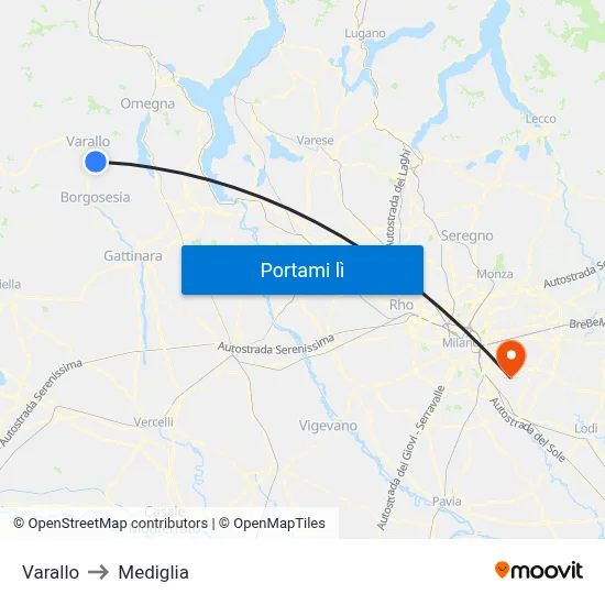 Varallo to Mediglia map