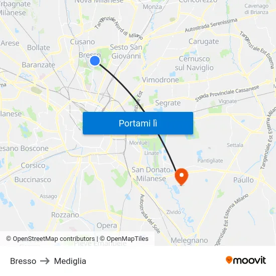 Bresso to Mediglia map