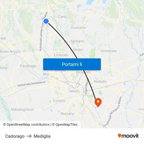 Cadorago to Mediglia map