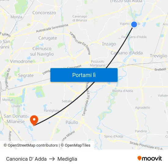 Canonica D' Adda to Mediglia map
