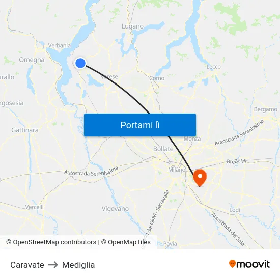 Caravate to Mediglia map