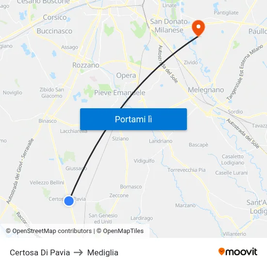 Certosa Di Pavia to Mediglia map