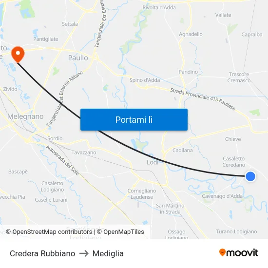 Credera Rubbiano to Mediglia map