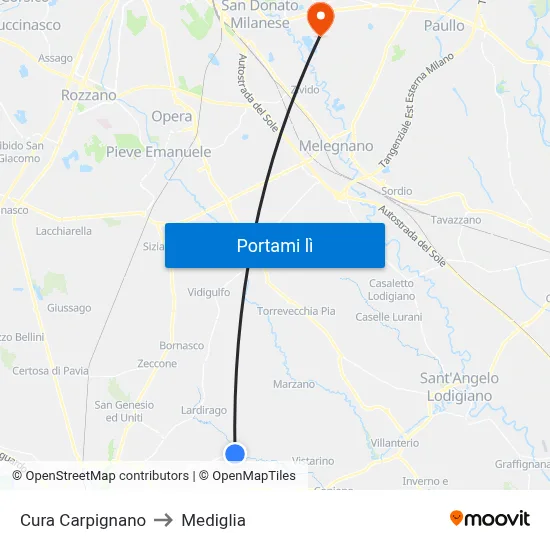 Cura Carpignano to Mediglia map