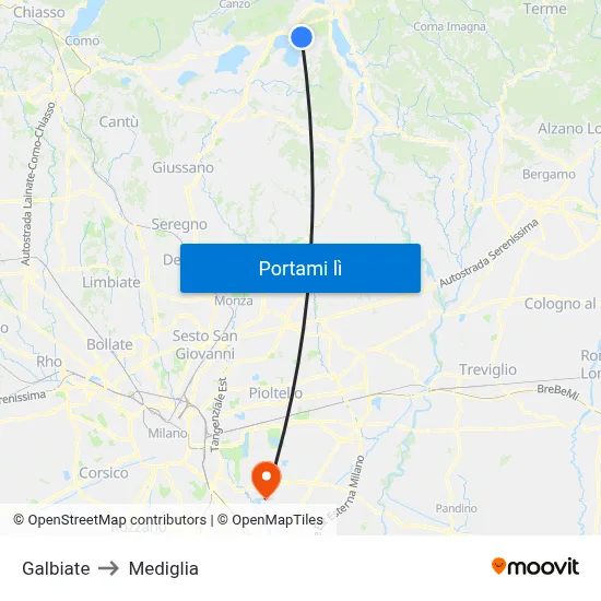 Galbiate to Mediglia map