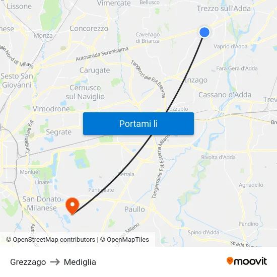 Grezzago to Mediglia map