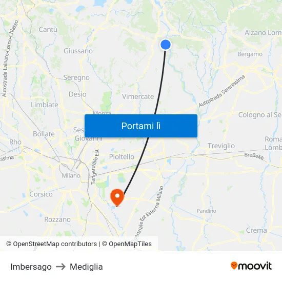 Imbersago to Mediglia map