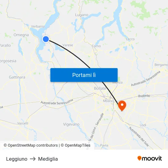 Leggiuno to Mediglia map