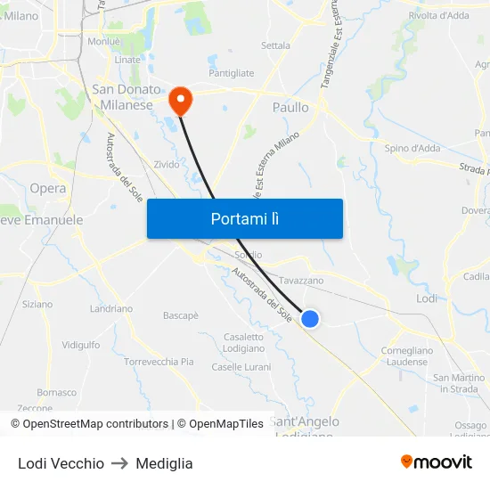 Lodi Vecchio to Mediglia map