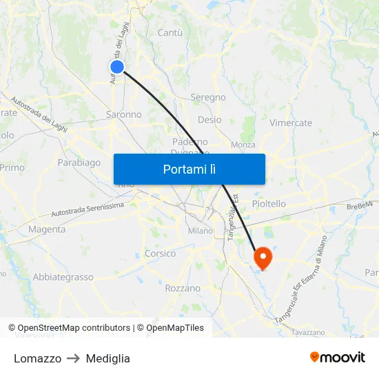Lomazzo to Mediglia map