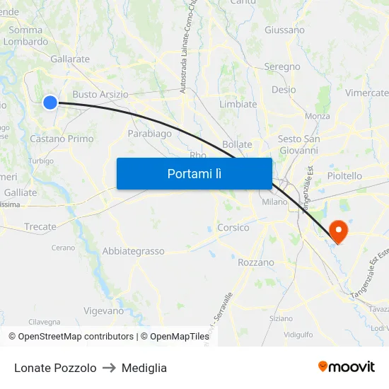 Lonate Pozzolo to Mediglia map