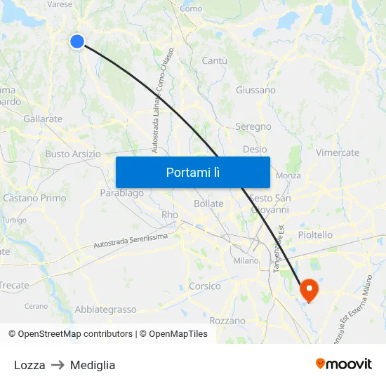 Lozza to Mediglia map
