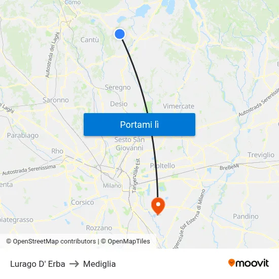 Lurago D' Erba to Mediglia map