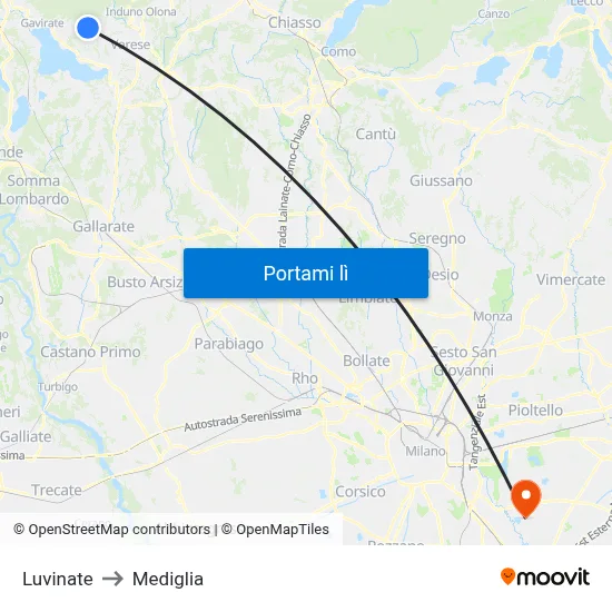 Luvinate to Mediglia map