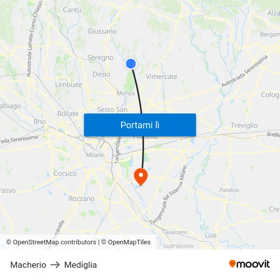 Macherio to Mediglia map