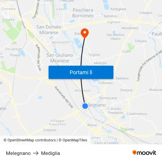 Melegnano to Mediglia map