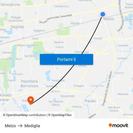 Melzo to Mediglia map