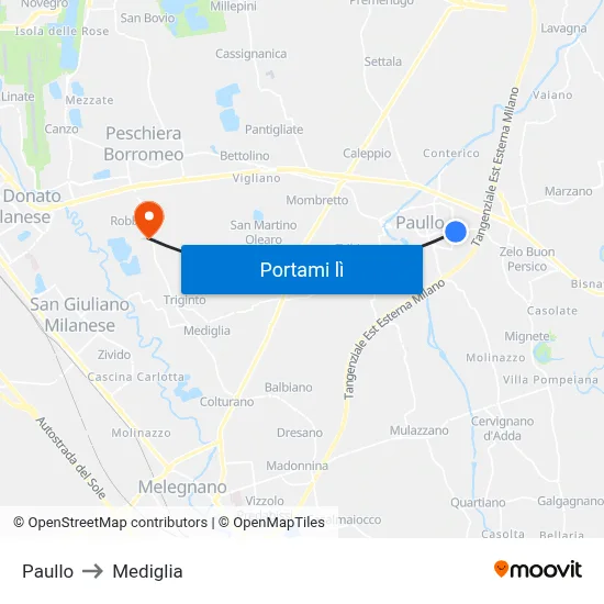 Paullo to Mediglia map