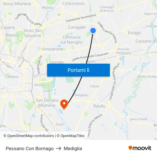 Pessano Con Bornago to Mediglia map