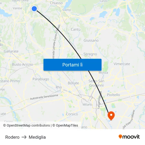 Rodero to Mediglia map