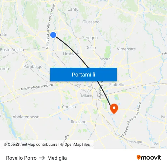 Rovello Porro to Mediglia map