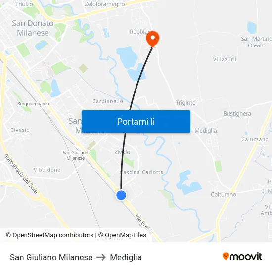 San Giuliano Milanese to Mediglia map
