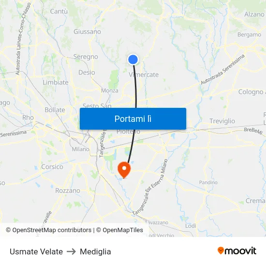 Usmate Velate to Mediglia map