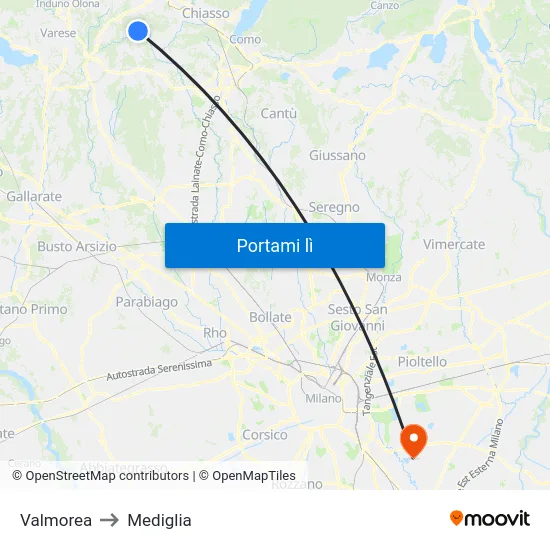 Valmorea to Mediglia map
