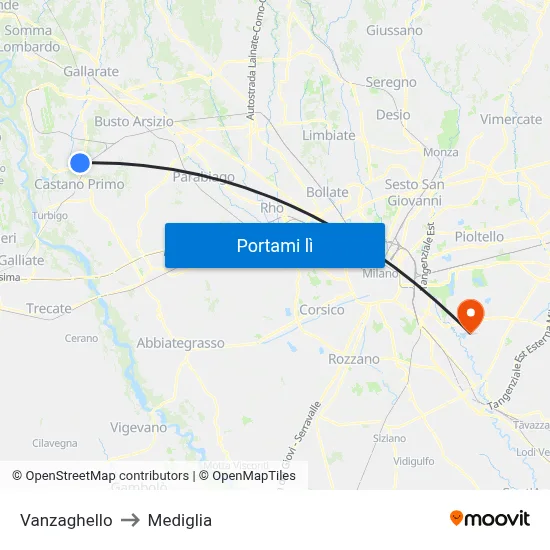 Vanzaghello to Mediglia map