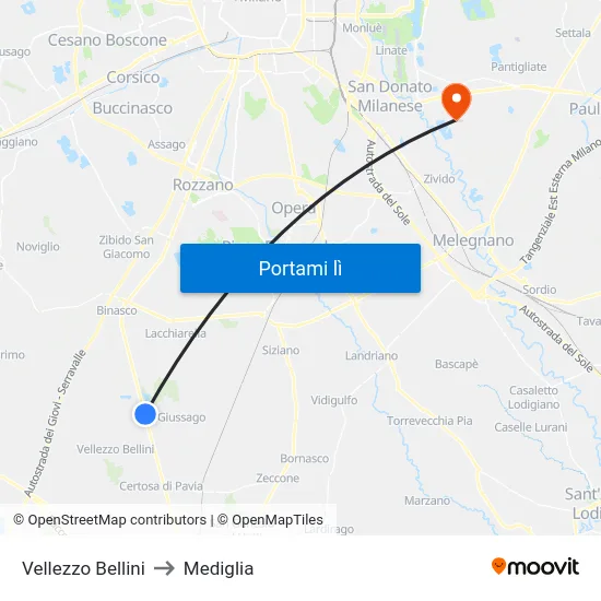Vellezzo Bellini to Mediglia map