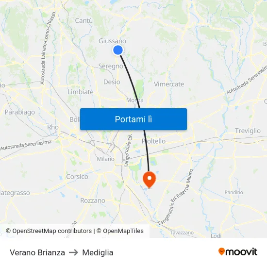 Verano Brianza to Mediglia map