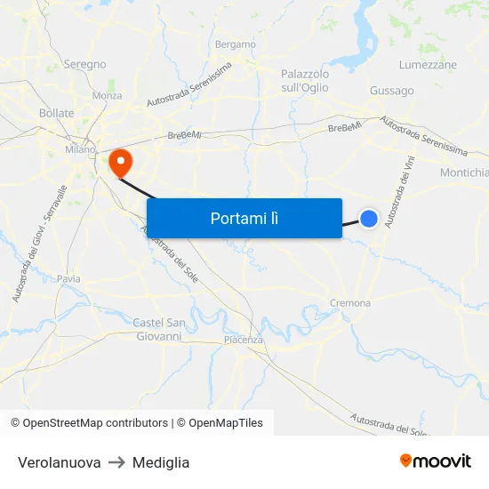 Verolanuova to Mediglia map