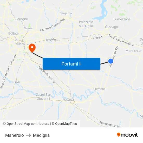 Manerbio to Mediglia map