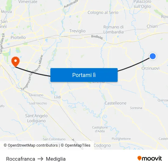 Roccafranca to Mediglia map