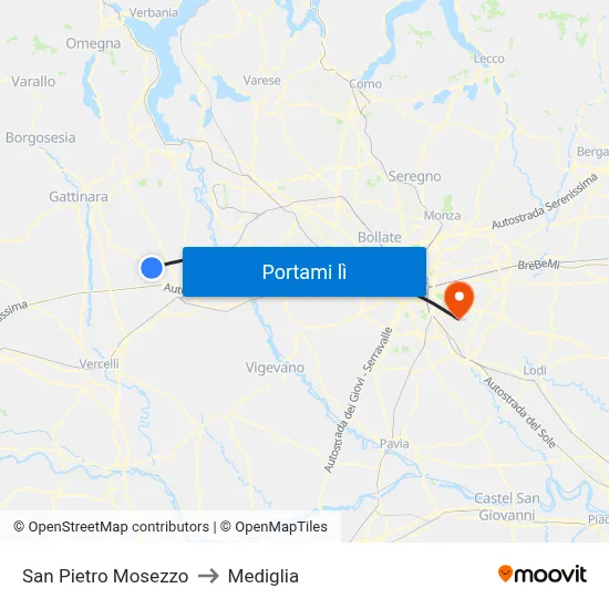 San Pietro Mosezzo to Mediglia map