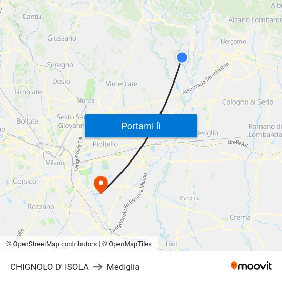 CHIGNOLO D' ISOLA to Mediglia map