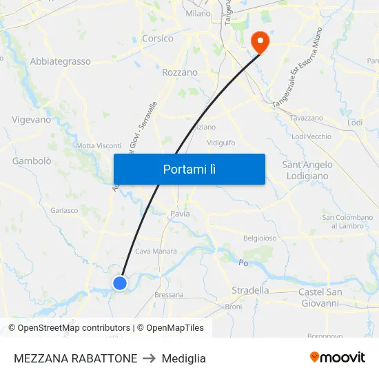 MEZZANA RABATTONE to Mediglia map