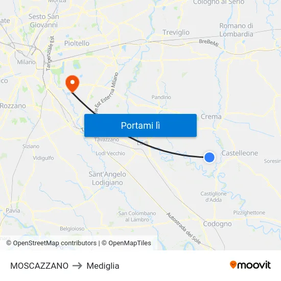 MOSCAZZANO to Mediglia map