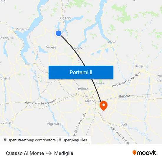 Cuasso Al Monte to Mediglia map