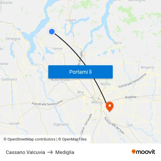Cassano Valcuvia to Mediglia map