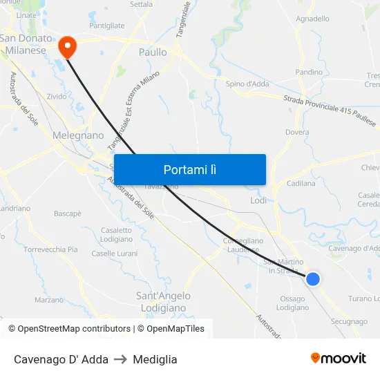 Cavenago D' Adda to Mediglia map