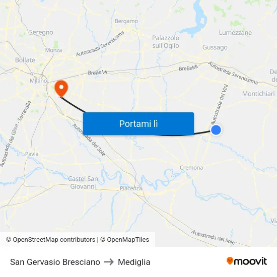 San Gervasio Bresciano to Mediglia map