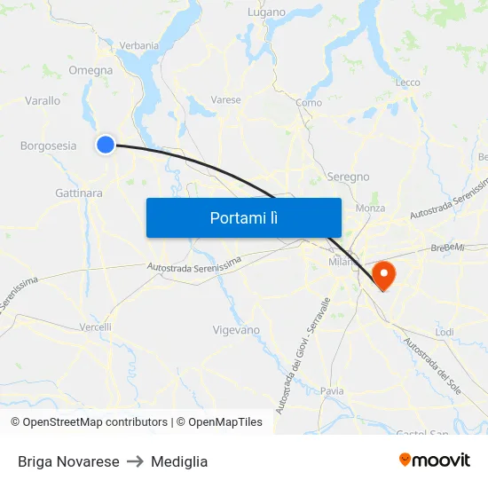 Briga Novarese to Mediglia map