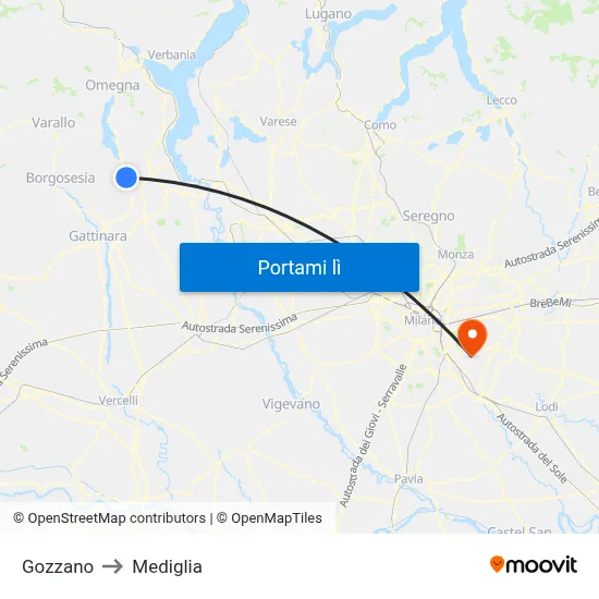 Gozzano to Mediglia map