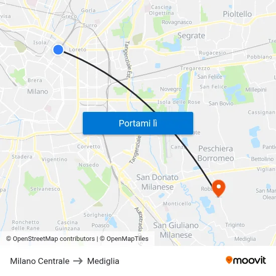 Milano Centrale to Mediglia map