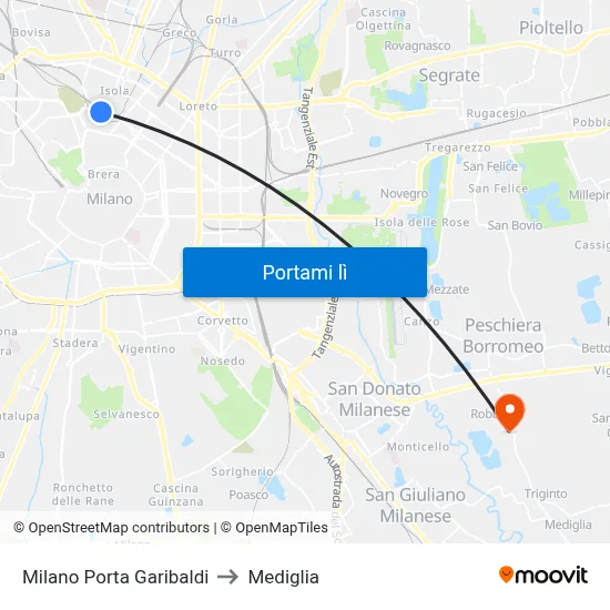 Milano Porta Garibaldi to Mediglia map